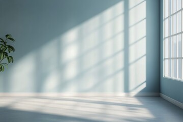 Obraz premium Brightened interior with turquoise walls and sunlight streaming through large windows