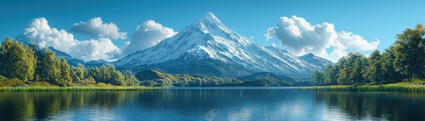 Hyper Realistic Mountain Landscape with Clear Reflection