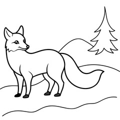 Fox in Snow Line Art with Tail Wrapped