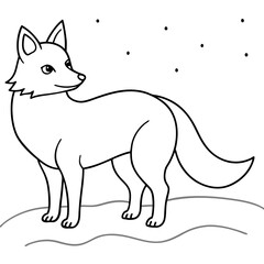 Fox in Snow Line Art with Tail Wrapped