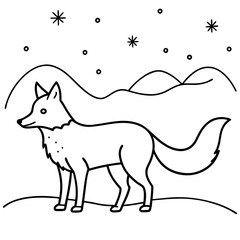 Fox in Snow Line Art with Tail Wrapped