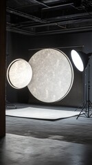 Modern studio setup with lighting equipment and backdrops for creative photo sessions