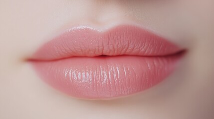 Obraz premium High-Quality 4K Close-Up Image of a Woman's Soft and Glossy Lips with a Natural Pink Hue for Beauty and Skincare Advertising