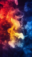 Fototapeta premium Vibrant colorful smoke swirling in artistic patterns against a dark background during nighttime