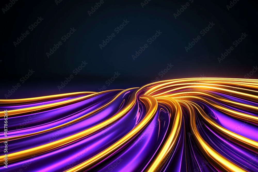 Poster abstract mustard yellow and purple lines, creating a bold and modern contrast on a dark background