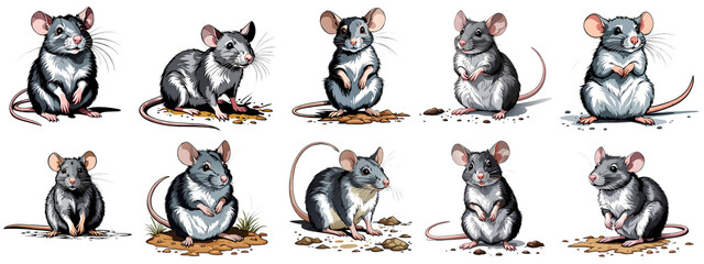 Fototapeta premium Illustration set of mouse sitting. white background