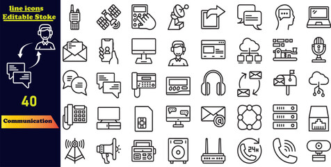 Communication stroke icon collection, featuring icons for discussions, speech bubbles, talking, consultations, and conversations. Editable outline icons.