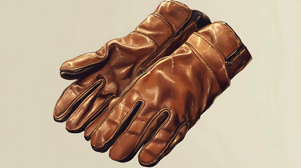 A pair of brown leather gloves.