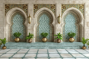 Obraz premium Intricate Islamic Arches with Ornate Gold and Blue Design