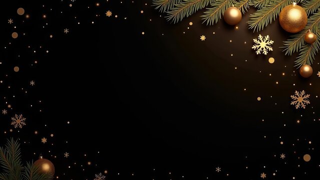Black background with glowing gold accents and metallic snowflakes