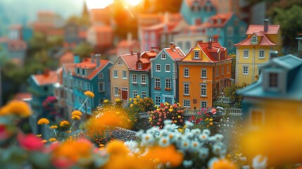 Vibrant Neighborhood: Colorful Street with Multicolored Houses - Illustration Background