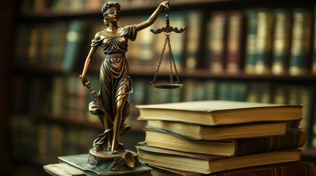 Lady Justice Statue with Scales and Books