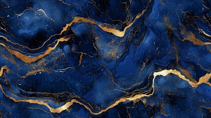 Fototapeta premium Opulent Sapphire Blue and Gold Marble Seamless Pattern for Luxurious Designs
