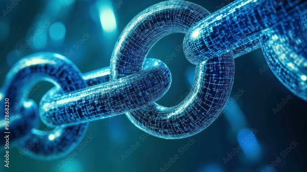 Poster a close-up of a digital chain with illuminated circuitry