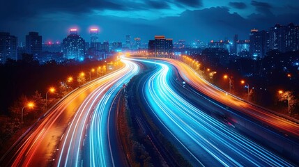 Nighttime Traffic Trails on Long Exposure Road