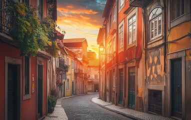 Fototapeta premium Beautiful city view on sunsat background