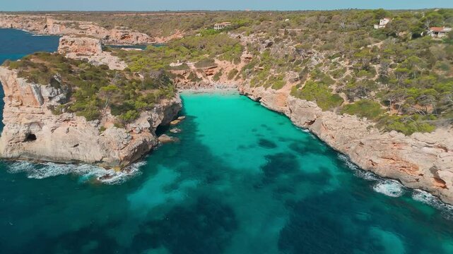 Aerial view of the Calo des Moro bay in Mallorca, Spain