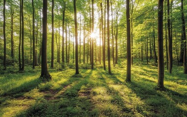 Obraz premium Beautiful forest. Summer forest with sunlights