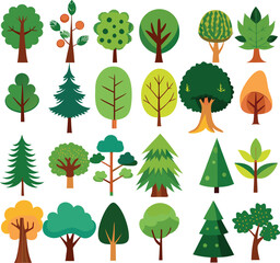 A diverse collection of colorful trees, offering a variety of shapes and sizes for a vibrant landscape. Each tree is uniquely designed, showcasing a range of foliage styles.