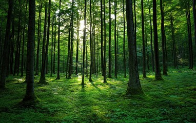 Naklejka premium Beautiful forest. Summer forest with sunlights