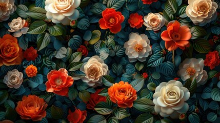 Vintage Botanical Illustrations Seamless Pattern with Muted Flowers and Leaves