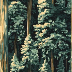 California redwood trees - seamless pattern of a tall tree forest