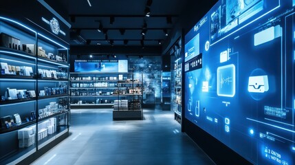 Modern Retail Store Interior with Digital Signage and Product Displays