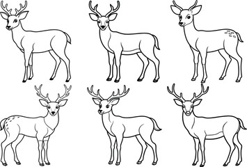 Collection of deer outlines with detailed antlers, perfect for design projects. Featuring various deer poses and antler variations