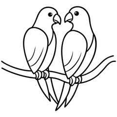 Lovebirds Line Art Intertwined Tails on Branch Vector