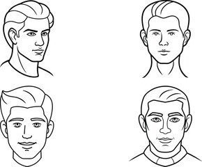 Four different male faces, each with distinct hairstyles and expressions