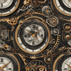 Obraz premium Steampunk style seamless pattern with vintage antique clock face