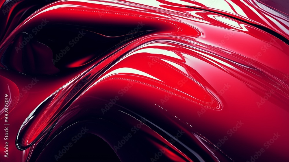 Poster red and black abstract background with shiny, glossy lines.