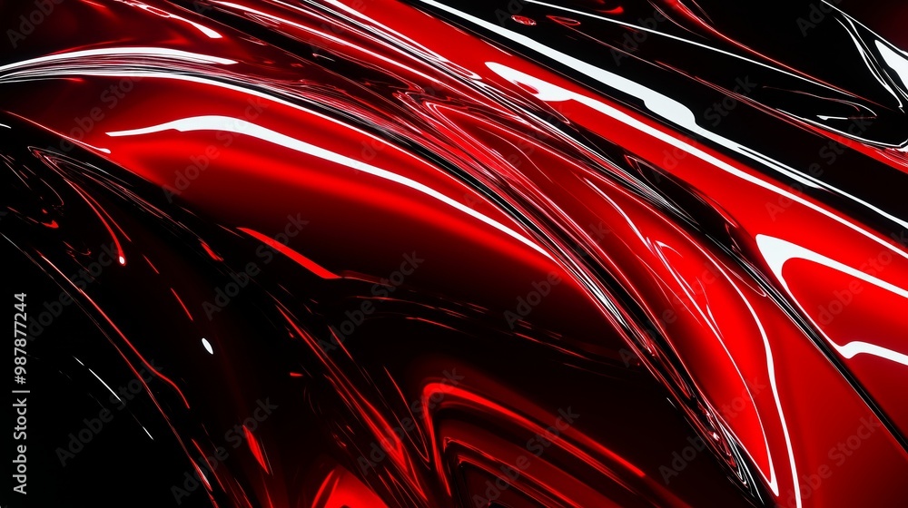 Poster red and black abstract background with shiny, glossy lines.