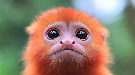 Fototapeta premium Close-up of a young golden monkey looking up with curious eyes.