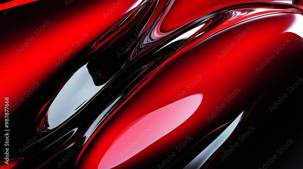 Poster red and black abstract background with shiny, glossy lines.