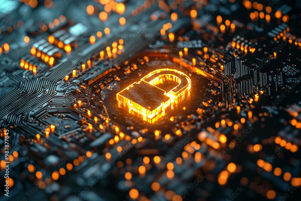 Aufkleber a glowing padlock symbol on circuit board represents cybersecurity and digital protection. this imag