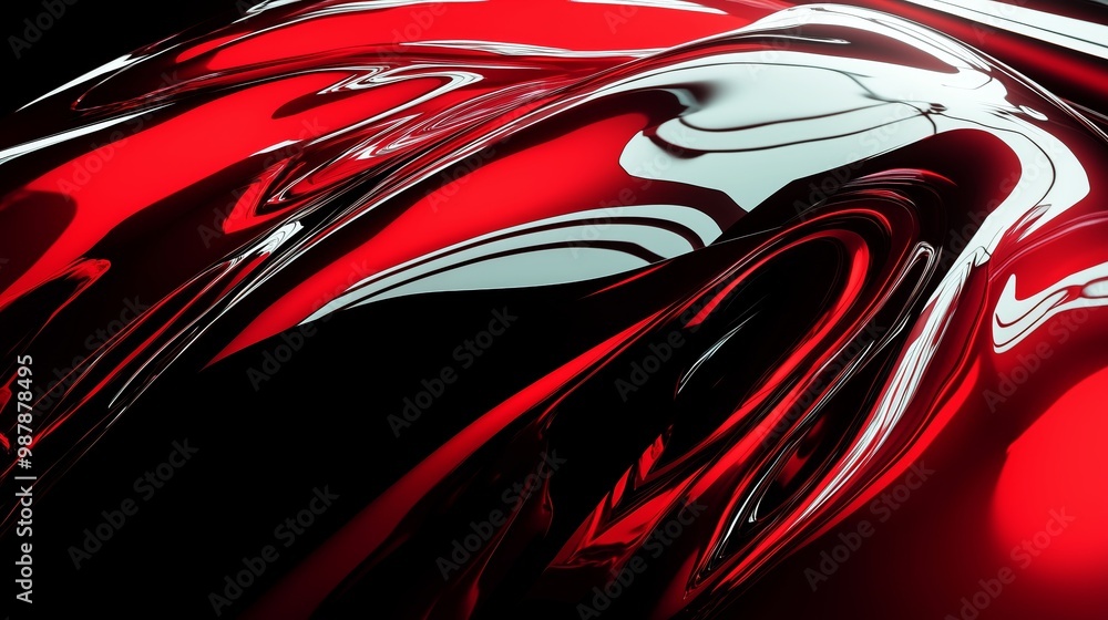 Poster red and black abstract background with shiny, glossy lines.