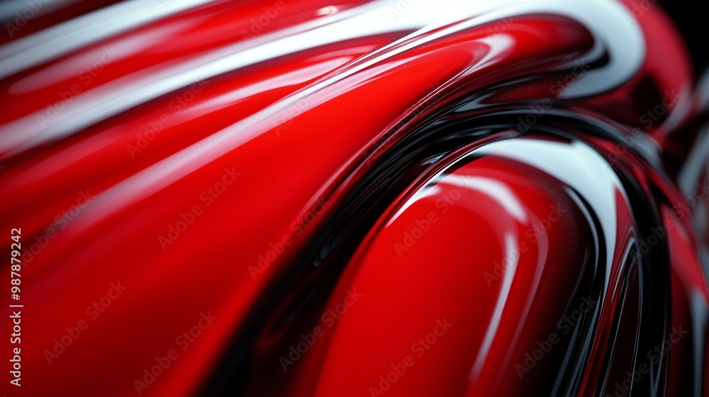 Poster red and black abstract background with shiny, glossy lines.