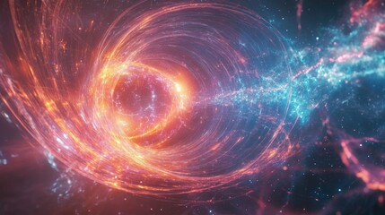 Obraz premium Abstract cosmic swirl with glowing streaks of light and a celestial background