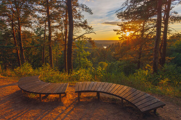 Neris river as seen from the Hill Fort of Naujoji Reva in Silenai cognitive park near Vilnius, Lithuania. This touristic nature trail is a part of Neris regional park