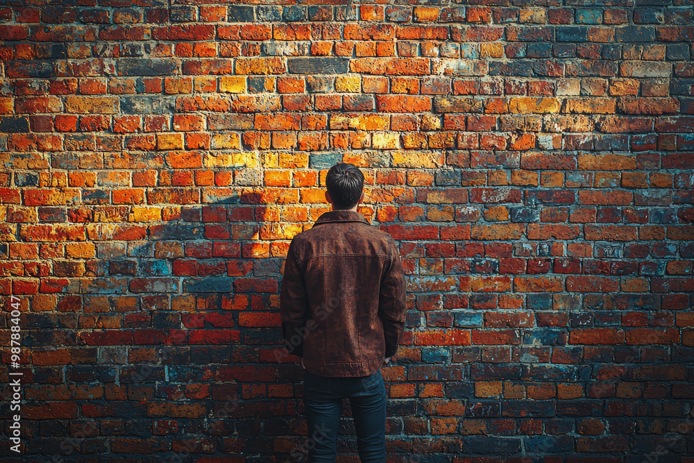 Canvas Prints an image of a person's shadow cast against a brick wall, with the shadow forming a series of thought