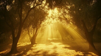 Sunbeams Piercing Through a Golden Forest