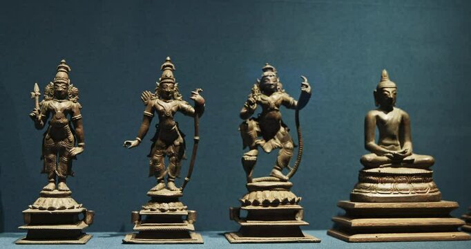 Old Ancient Bronze Figurines Of Indian Deities And Avatars. 10-19th Century Ce. Rama Avatara, Krishna Avatara, Buddha