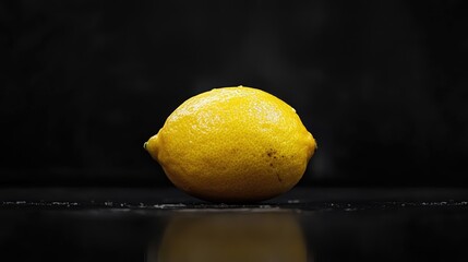 Whole lemon isolated on black background with copy space. Fresh ripe citrus fruit