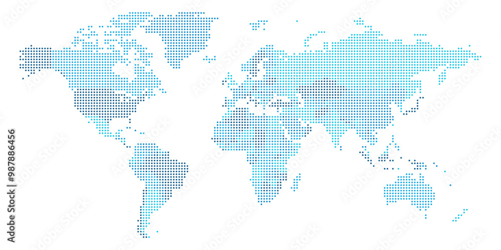 Poster a political world map displayed using colorful dot patterns highlights various countries and regions