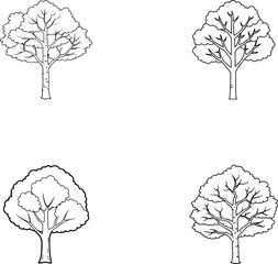 set of trees silhouettes