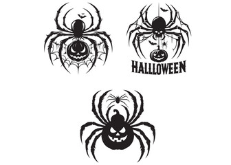 Naklejka premium Vector spider silhouette, spider logo set, halloween spider, spider silhouette logo vector animals, black spider of a pumpkin silhouette vector on white background