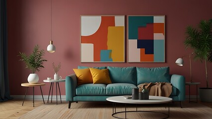 Modern interior of the living room with a mock-up frame. Generative AI