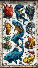 Obraz premium Collection of hand-drawn mythical creatures.