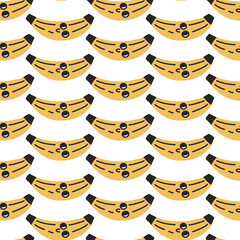Hand drawn banana seamless pattern. Vector illustration on a blue background